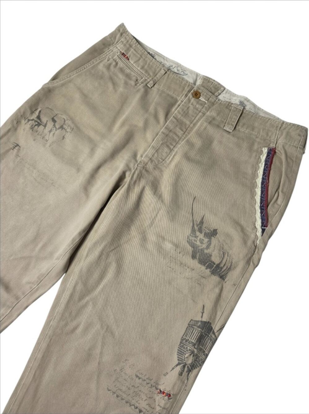 VTG Polo Ralph Lauren G.I. Fit Safari Graphic Khaki Cotton Chino Pants 36x34